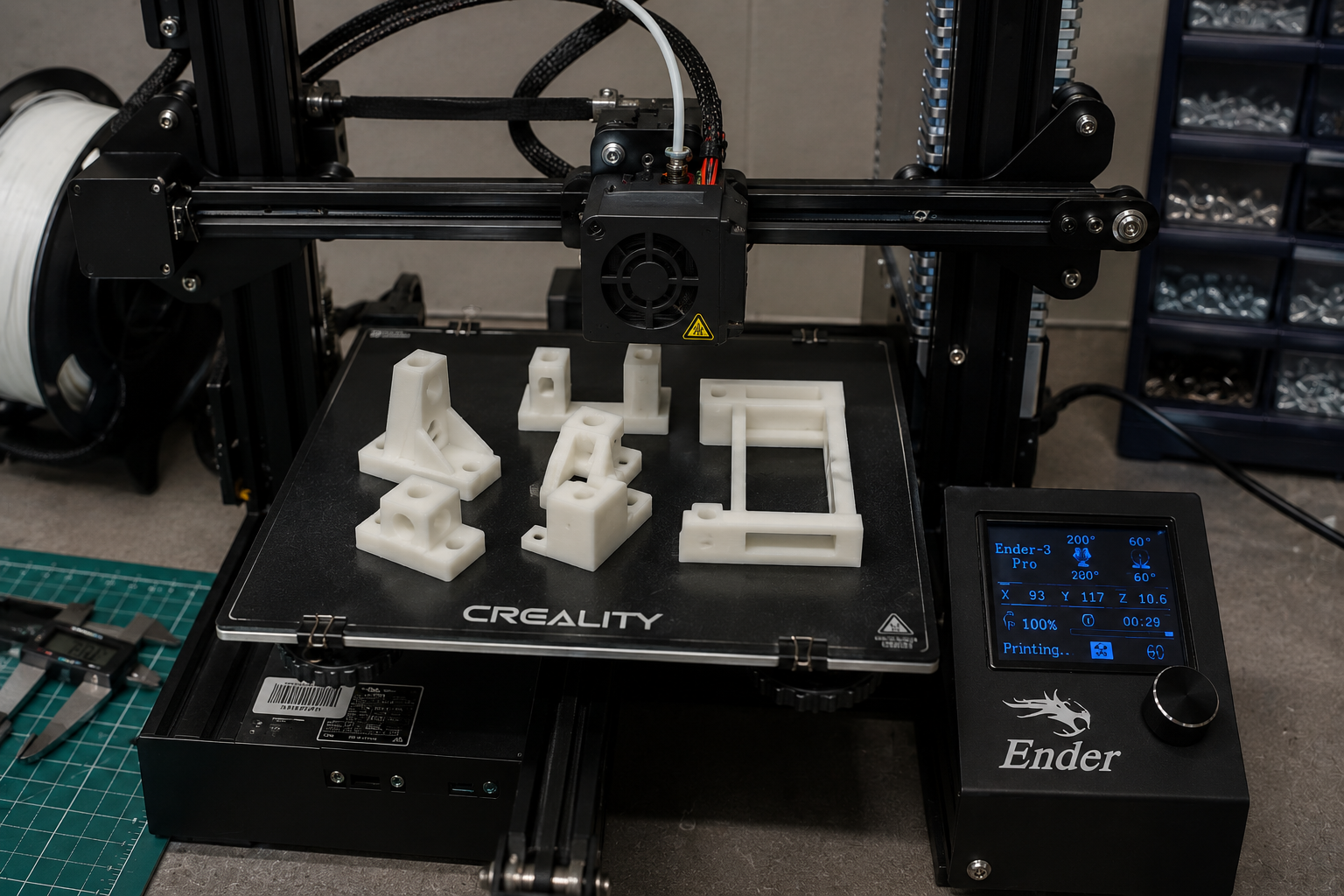 Stampante 3D in funzione per i componenti del progetto